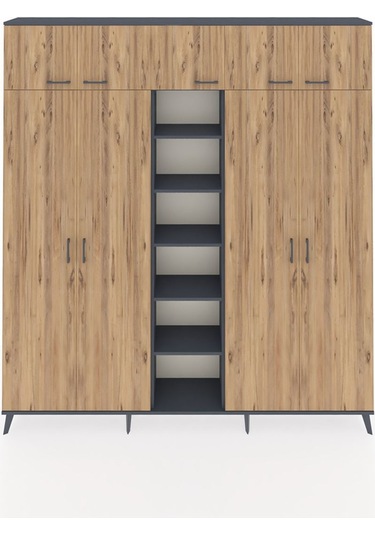 Arges Dolap 12 Raflı 9 Kapaklı 2 Askılı 220x30x243 Antrasit-çam/antrasit Atlas Çam/antrasıt