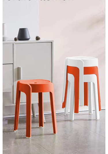 Kaymaz Ayaklı İçiçe Geçebilen Plastik Tabure 4adet Turuncu-beyaz