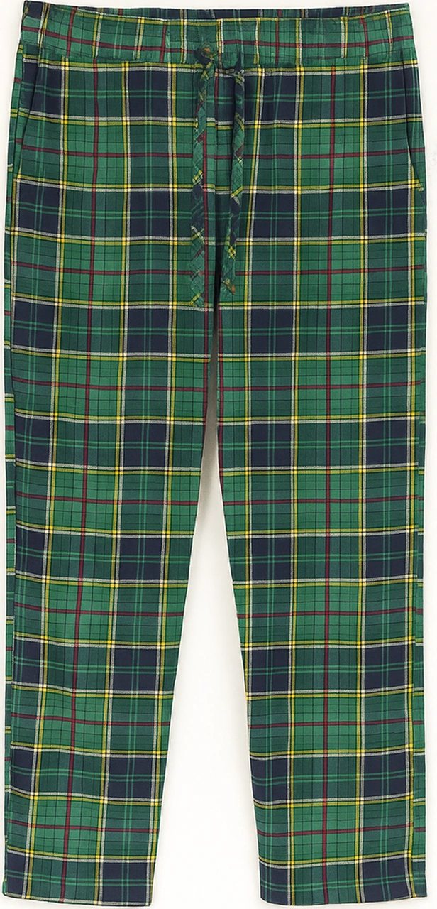 Erkek %100 Pamuk Cepli Ekose Pijama Altı Yeşil Yeşil Ekose