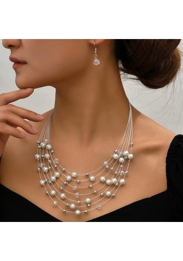 Novahub Beyaz Bohemia Inci Kristal Boncuklar Kolye Küpe Kadınlar İçin Takı Seti Moda Çok Katmanlı Kordon Boho Gerdanlık Yakası Vintage Aksesuarları Beyaz Beyaz