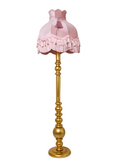 Vintage Ahşap Gold Ayak Pudra Pembe Lambader Püskül Süsleme 170x45cm Lm10422 Pembe