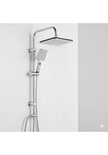 Domino Robot Yağmurlama Lüks Tepe Duş Banyo Seti Gümüş