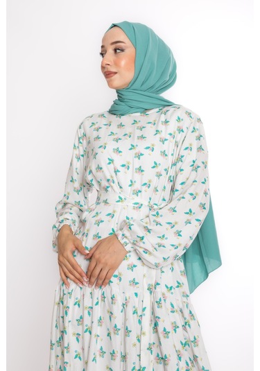 Fatma Sezen Çiçekli Elbise Beyaz