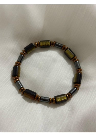İlknur Doğal Taş Evi Hematit Ve Kaplangözü Taşı Bileklik Sarı - Kahverengi
