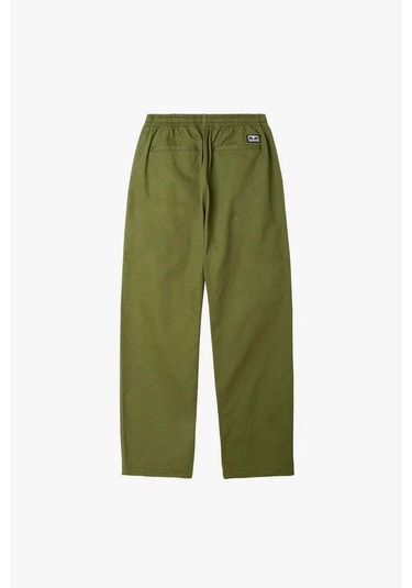 Obey Konforlu Easy Twill Pant: Relaxed Fit, Tam Pamuklu, Elastik Bel Zeytin