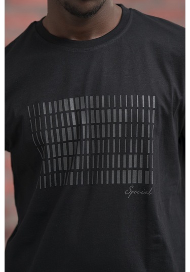 Slim Fit Pamuklu Önü Baskılı Sıfır Yaka T-shirt Siyah