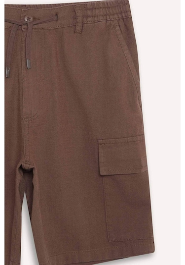 DeFacto %100 Pamuk Regular Kargo Cepli Keten Görünümlü Bermuda Şort E7799AX25SPBN574