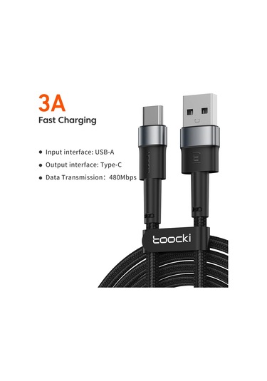Toocki 3a Usb Tip C Kablo Hızlı Şarj Kablosu Usb-c Şarj Veri Kablosu Xiaomi Black 0.25m 0.25m