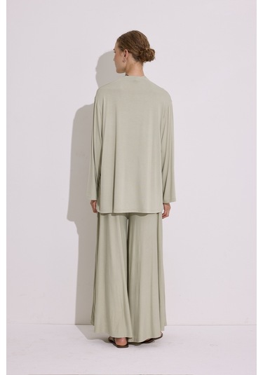 Dökümlü Uzun Kol Bluz Pastel Yeşil Pastel Yeşil