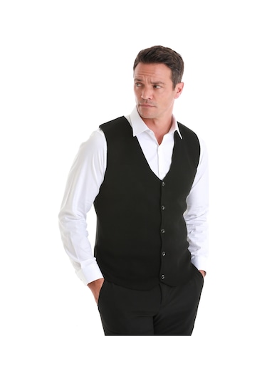 Siyah Regular Fit Düz V Yaka Triko Yelek 34171023a002 002