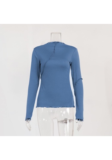 Yarı Yüksek Yaka Alt Gömlek Sonbahar Kadın Modası Eğimli İnce İç Uzun Kollu Kazak Üst Mavi