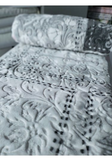 Aksu Tek Kişilik Embos Vizon Battaniye Antibakteriyel Gri Çizgili