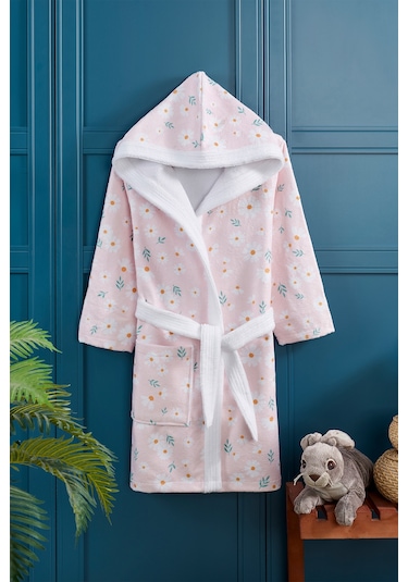 Daisy Dijital Baskılı Çocuk Bornozu Pudra