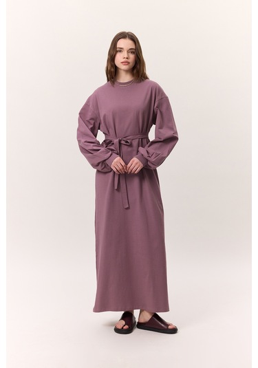 Balon Kollu Uzun Rahat Elbise Leylak Leylak