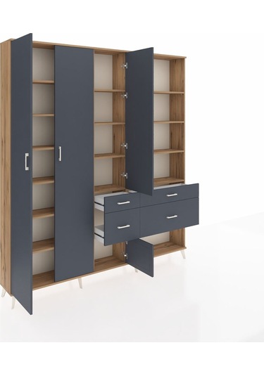 Arges Dolap 14 Raflı 4 Çekmeceli 4 Kapaklı 220x30x243 Çam-antrasit/antrasit Antrasıt/antrasıt Arges Dolap 14 Raflı 4 Çekmeceli 4 Kapaklı 220x30x243 Çam-antrasit/antrasit Antrasıt/antrasıt