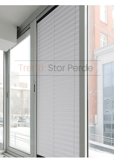 Açık Gri Plise Katlanır Cam Balkon Perdesi - Ofis Perdesi - Salon Perdesi - 043 Açık Gri