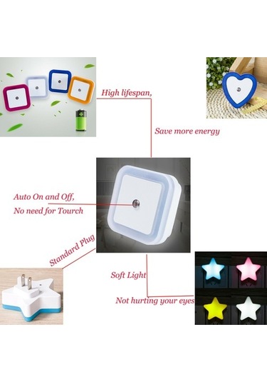 Metabagua Xiyu Shop Sarı Stil Yıldız Led Gece Lambası Mini Sevimli Duvar Plug-ın Otomatik Sensör Başucu Lambası Yatak Odası Çocuk Odası Koridor Koridor Merdiven Euus 110 V 220 V 963ude Beyaz