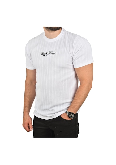 Deepsea Erkek Beyaz Dar Kesim Pamuklu Tişört Slim Fit Nefes Alan Yumuşak Dokulu Tişört 2504351 Beyaz