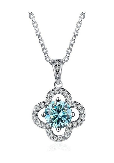 Mavi Bague Ringen 1ct 6.5mm D Renk Mozanit Kolye 925 Ayar Gümüş Kolye Yıldönümü Şanslı Düğün Pırıltılı Kolye Hediye