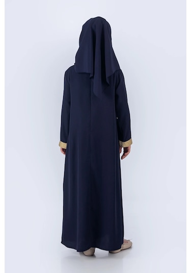 Eşarplı Ferace Medine İpek Kumaş Kız Çocuk Lacivert