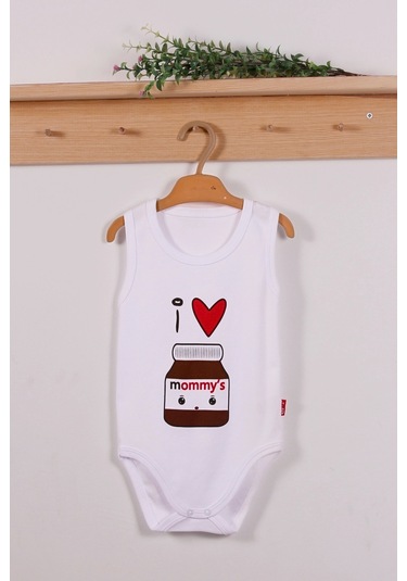 Mommy's Cikolata Desenli Askılı Unisex Bodyy Beyaz