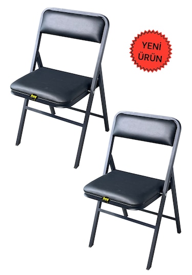 Hey 2'li Katlanır Kamp Sandalyesi Piknik Sandalyesi Siyah Deri Siyah