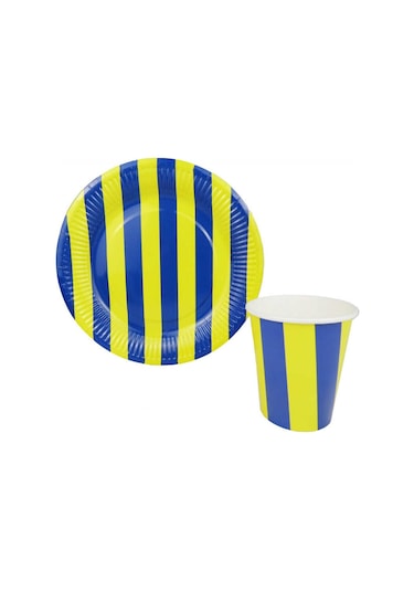 Bardak Karton Çizgili Sarı Lacivert 8 Oz Pk:8 +3