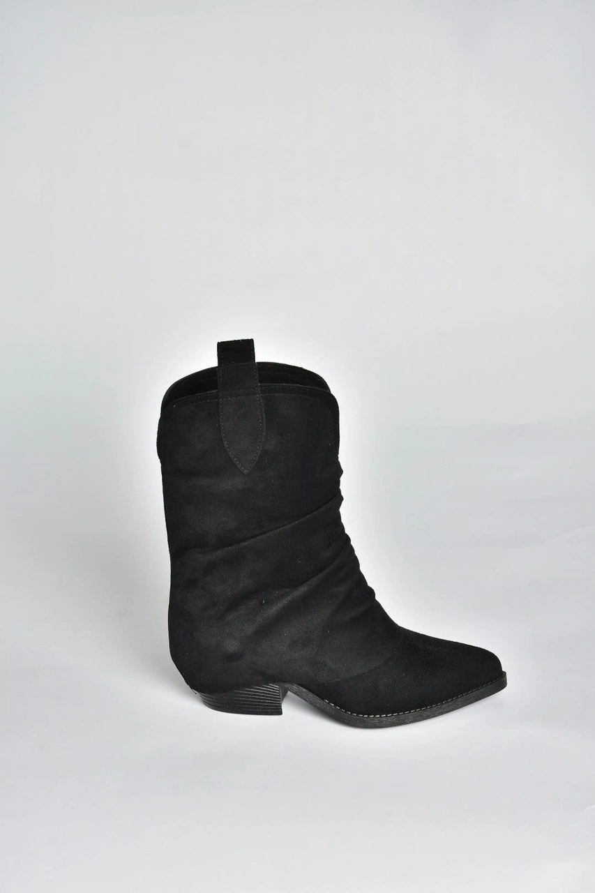 V404041002 Siyah Süet Kalın Topuklu Kadın Bot Siyah-Süet