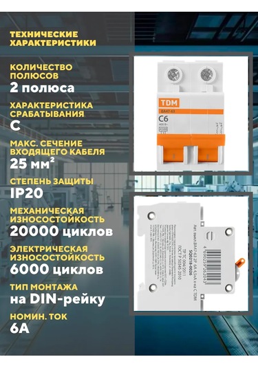 Tdmelectric Modüler Otomatik Anahtar Kesici 2 Kutuplu 6a Tip C 273189645