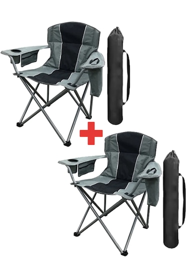 Kana Kamp Sandalyesi Buz Çantalı Siyah Gri 2'li Gri - Siyah