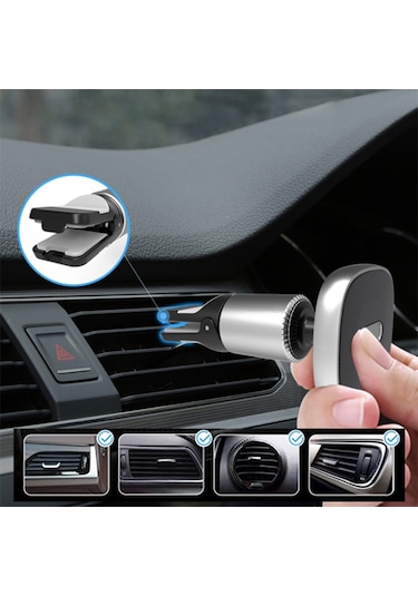Floveme Güçlü Mıknatıslı 360 Döner Universal Araç Havalandırma T-Gri