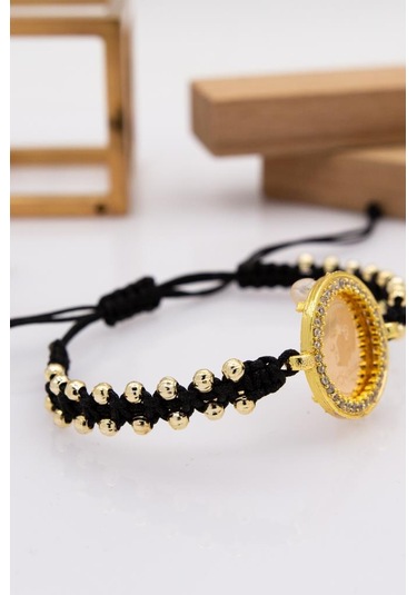 22 Ayar Altın Gram Altınlı Sİyah İpli Dorika Bileklik LKSGRM139