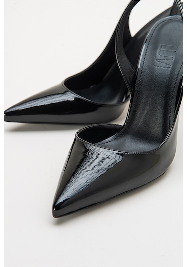 Luvishoes Twine Siyah Rugan Kadın Topuklu Ayakkabı Sıyah Rugan