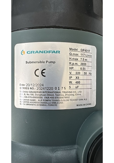Grandfar Gp401f Drenaj Pompası - 400 Watt