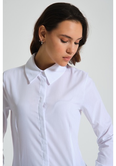 Mizalle Basic Poplin Beyaz Gömlek Beyaz