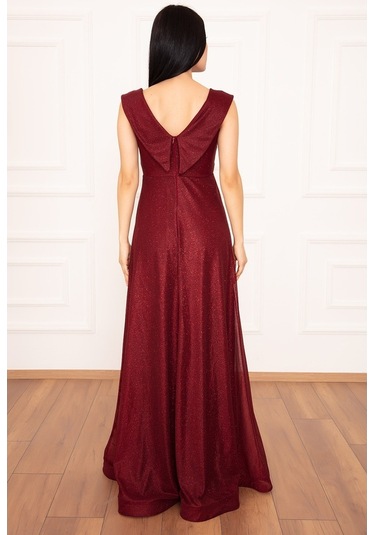 Kalopya Simli Tül Uzun Abiye Elbise 13280 Bordo