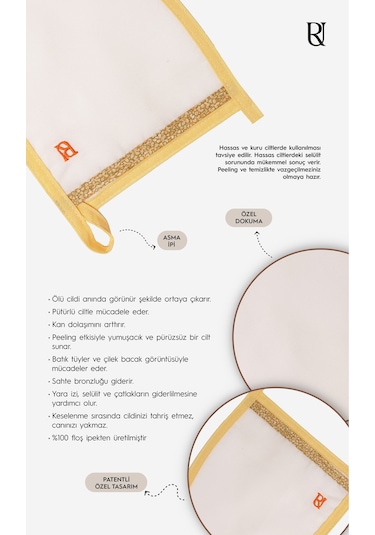 +50 Factor Sarı İnce Banyo Duş Kesesi Peeling Eldiveni %100 Floş İpek Premium Kadın Ve Erkekler