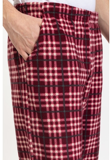 Erkek Polar Kışlık Eşofman Alt Desenli Tampap Polar Alt- 1005 Kırmızı