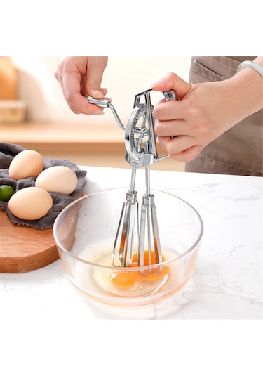 Manuel Yumurta Çırpıcı El Krankı - Paslanmaz Çelik Çırpma Teli, Gümüş Gümüş
