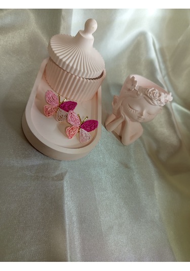 Pembe Ve Tonları Kelebek Küpe