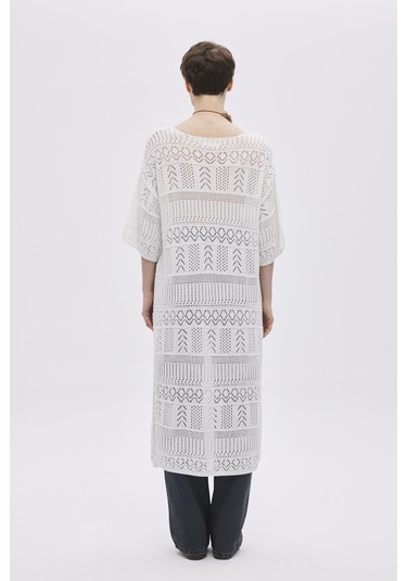 Sherin Ekru Ajurlu Oversize Triko Elbise-ekru Ekru