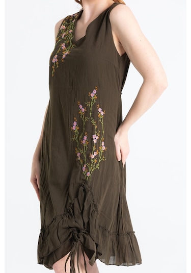 Kolsuz Vual Candan Yırtmaçlı Midi Boy Elbise Haki Hk-haki Haki