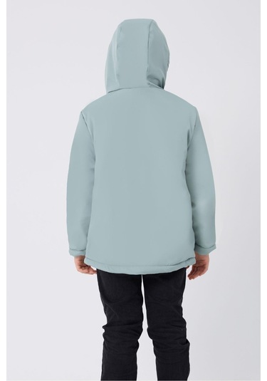 Spor Erkek Spor Çocuk Kürklü Su Ve Rüzgar Geçirmez Kapüşonlu 3 Cep Mont & Kaban & Parka Mint Yeşili