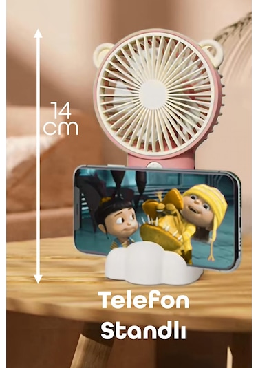 Şarjlı Telefon Standlı Mini El Fanı Seyahat Masaüstü Vantilatör Taşınabilir Mini Fan Pembe 0808