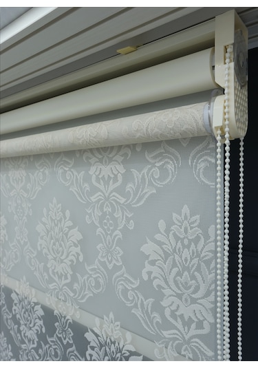 Çift Mekanizmalı Tül+stor Güneşlik Perde Çiftli Sistem - 2 Perde Tek Ürün Ekru1