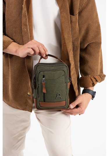 Kanvas Kumaş Erkek Postacı Çanta Omuz Çantası 20 12 Cm Çapraz Askılı Omuz Çantası Mega Çanta Yeşil