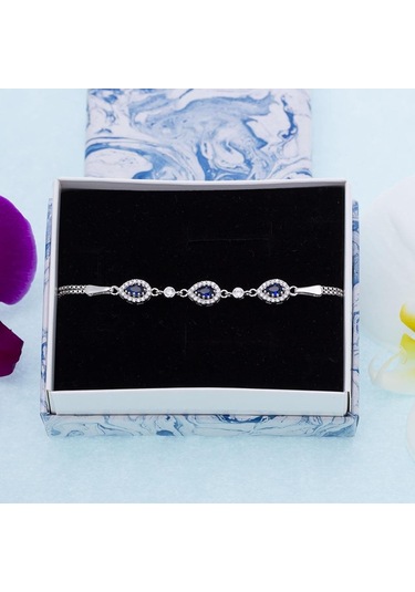 Nagiss Damla Model Lacivert Zirkon Taşlı 925 Ayar Gümüş Kadın Bileklik