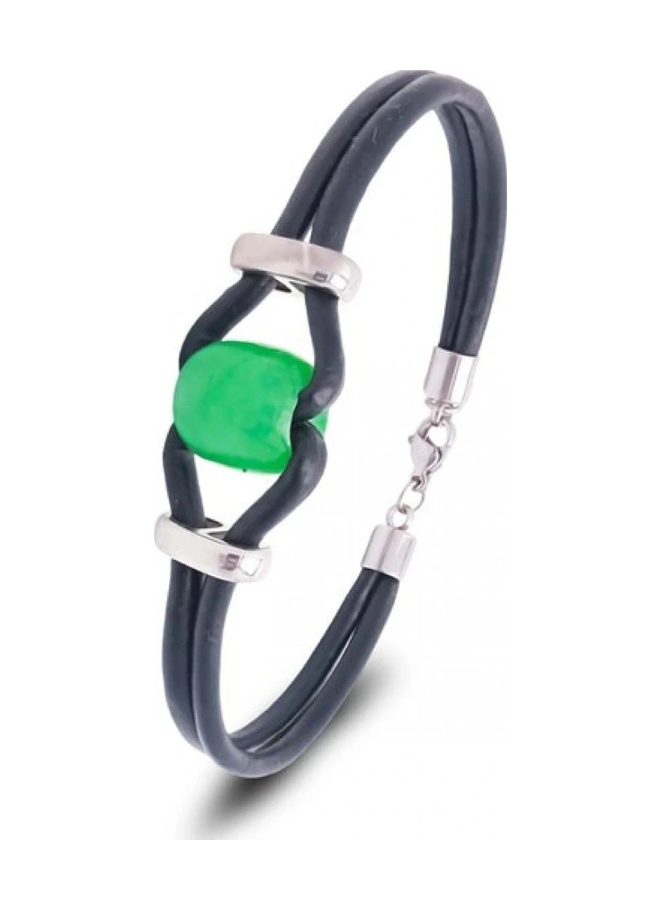 Moncuk Design Yeşil Akik Doğal Taşlı Deri Ve Çelik Bileklik 33512b14d3 Çok Renkli
