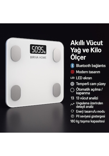 Biriva Yağ Ölçerli Akıllı Tartı Beyaz