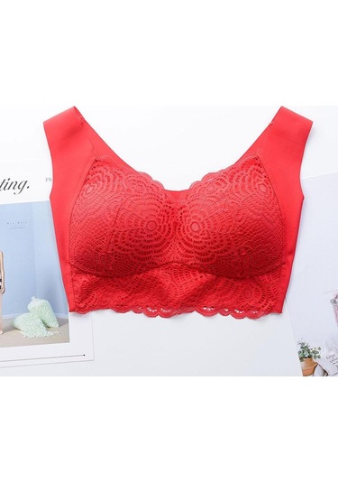 Kırmızı Kadınlar İçin Telsiz Dantel Sütyen Artı Boyutu Yelek Lingerie Ince Fincan Sütyen Günlük Giyim Kırmızı